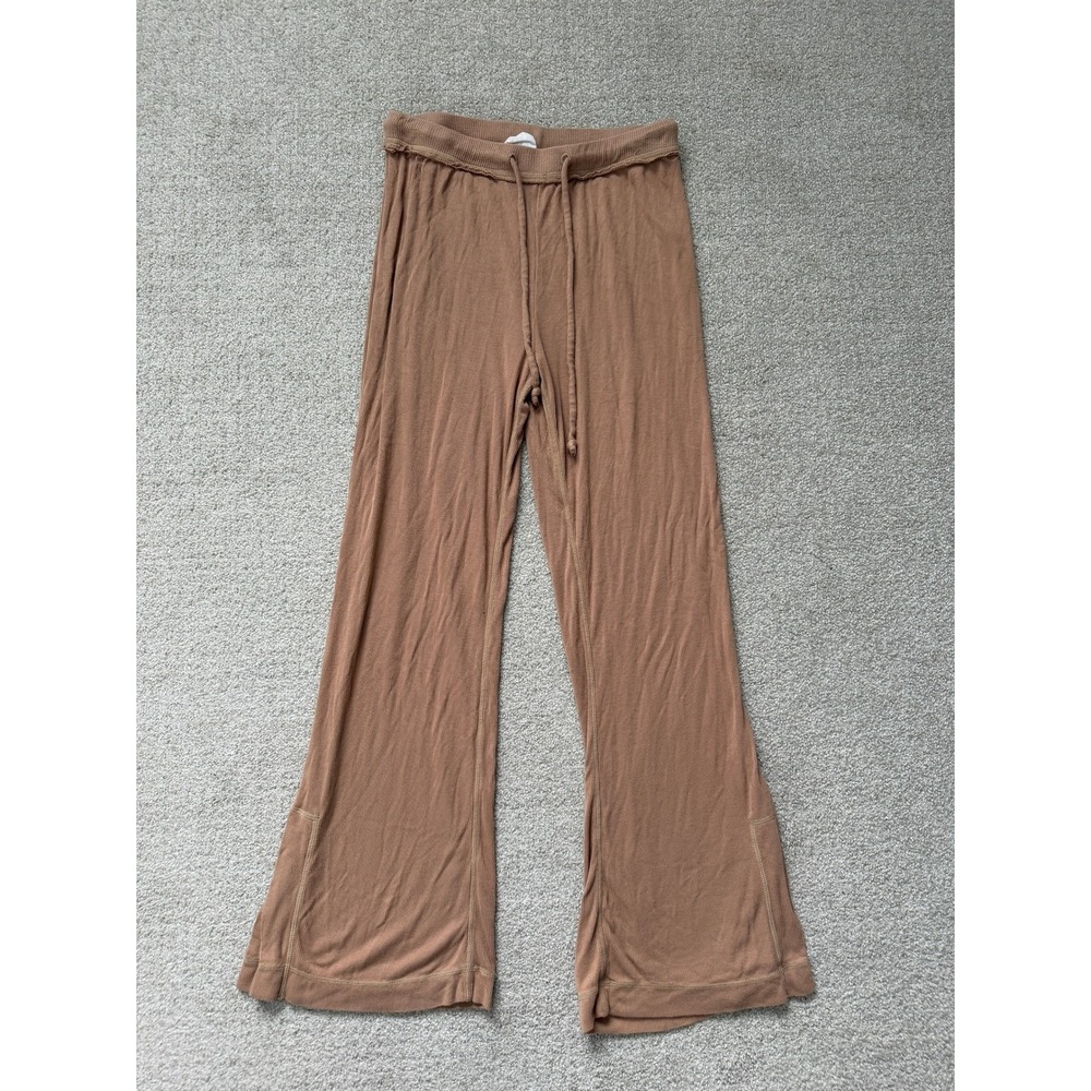 Out From Under Boho Lounge Pants Size S Tan Brown Ribbed Knit Wide Leg